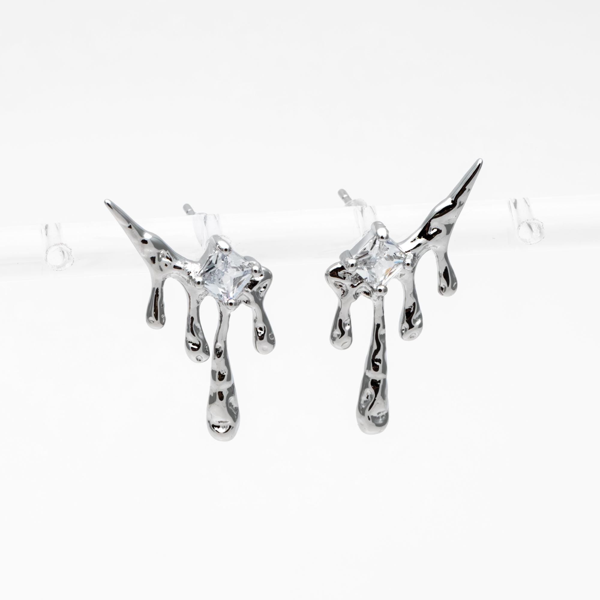 4pcs Gold/ Silver CZ Pave Dripping Earrings, Melting Earrings, Liquid Earring, Irregular Dripping, Unique Earrings (GB-3600)